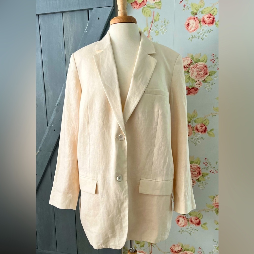 Everlane The Oversized Linen Cotton Blazer Womens 16 Bone Cream - Picture 2 of 15